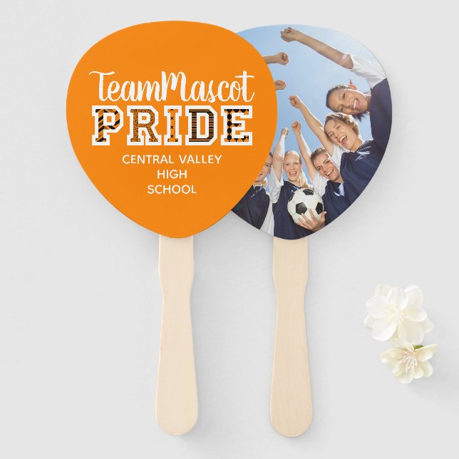 Orange School Pride Mascot Name Hand Fan Fächer (Vorne und Hinten)