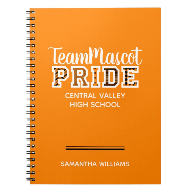 Orange School Pride Mascot Name Notebook Notizblock (Vorderseite)