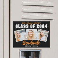 Orange Schwarz Abschluss Foto Collage Magnet Card