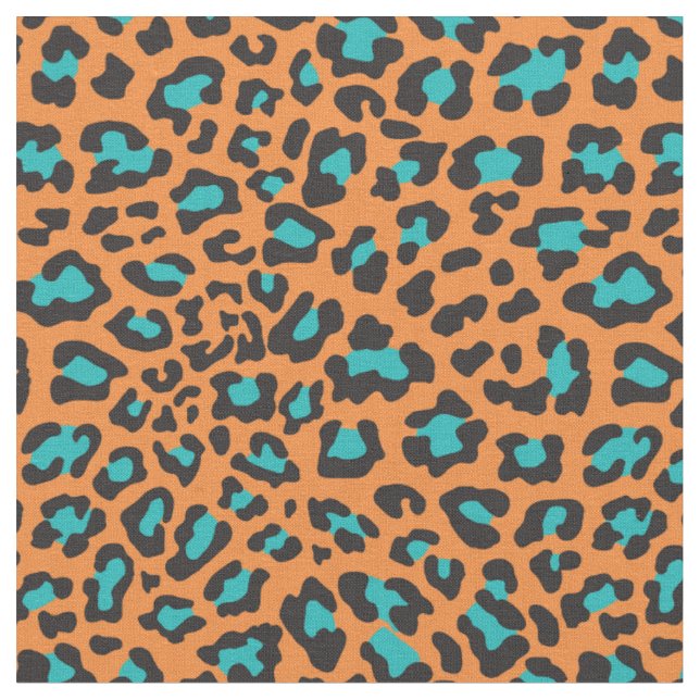 Orange, schwarz, Aqua-Leopard-Gewebe Stoff (Nahaufnahme)