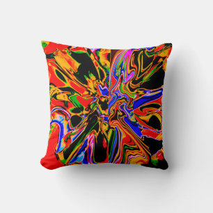 Orange, Schwarz, Gold, Blaue Psychedelische Blume Kissen