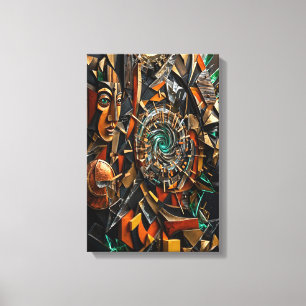 Orange Schwarz Gold Kubismus - 3D skulpturale Gesi Leinwanddruck