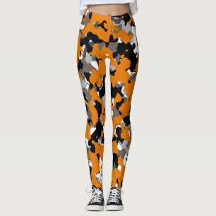 Orange Schwarz Grau Beige Tarnung Camo Druck Leggings
