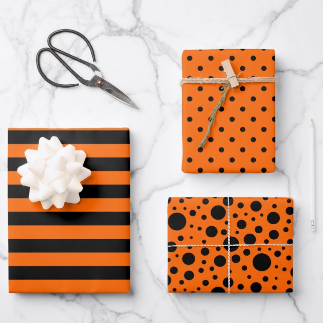 Orange/Schwarz-Muster-Set zum Umblättern von Papie Geschenkpapier Set (Vorderseite)