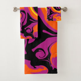 Orange, Schwarz, Rosa und Gelb Badhandtuch Set