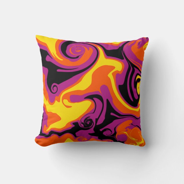 Orange, Schwarz, Rosa und Gelb Kissen (Vorderseite)