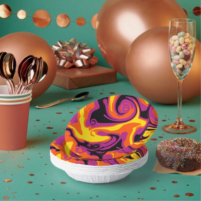 Orange, Schwarz, Rosa und Gelb Pappteller (Multi)