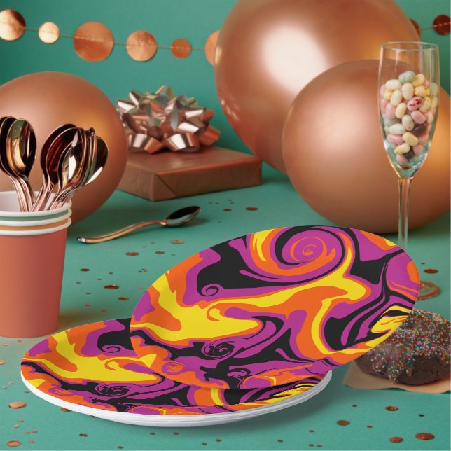 Orange, Schwarz, Rosa und Gelb Pappteller (Multi)