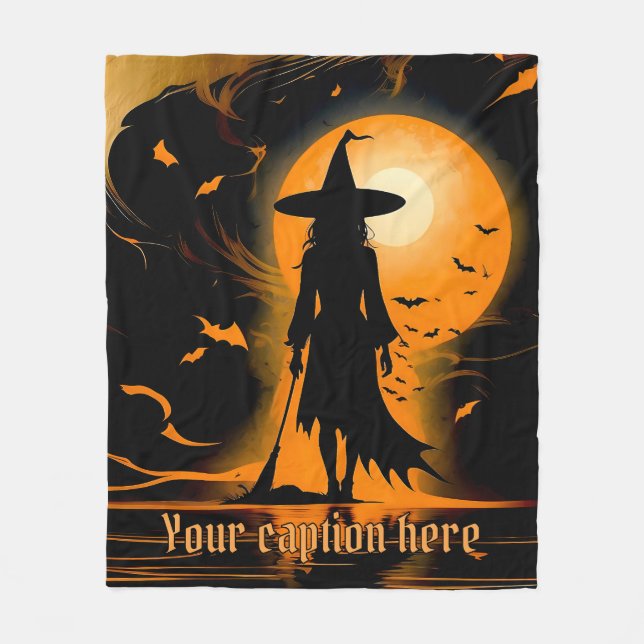 Orange, Schwarz, Silhouette Hexe, benutzerdefinier Fleecedecke (Vorderseite)
