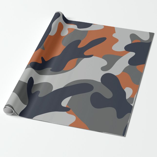 Orange, Schwarz und Gray Camouflage Style Geschenkpapier (Ungerollt)