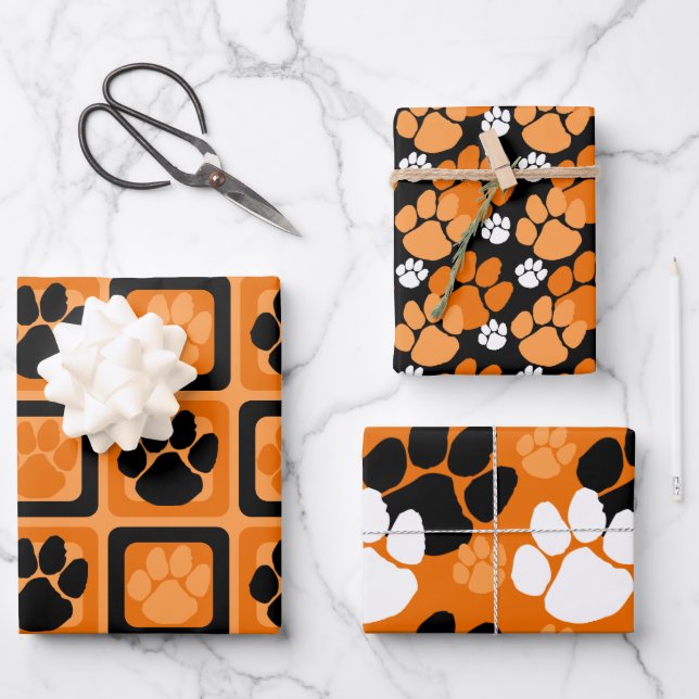Orange, Schwarz und Weiß Geschenkpapier Set (Vorderseite)