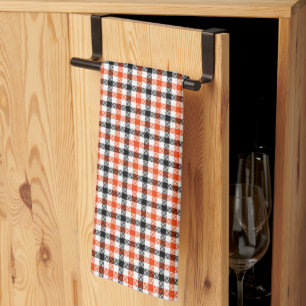 Orange Schwarz und Weiß Gingham Karo Geschirrtuch