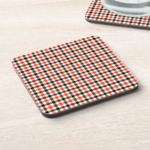 Orange Schwarz und Weiß Gingham Karo Getränkeuntersetzer
