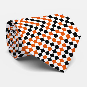 Orange Schwarz und Weiß Kariert Krawatte