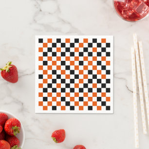 Orange Schwarz und Weiß Kariert Serviette