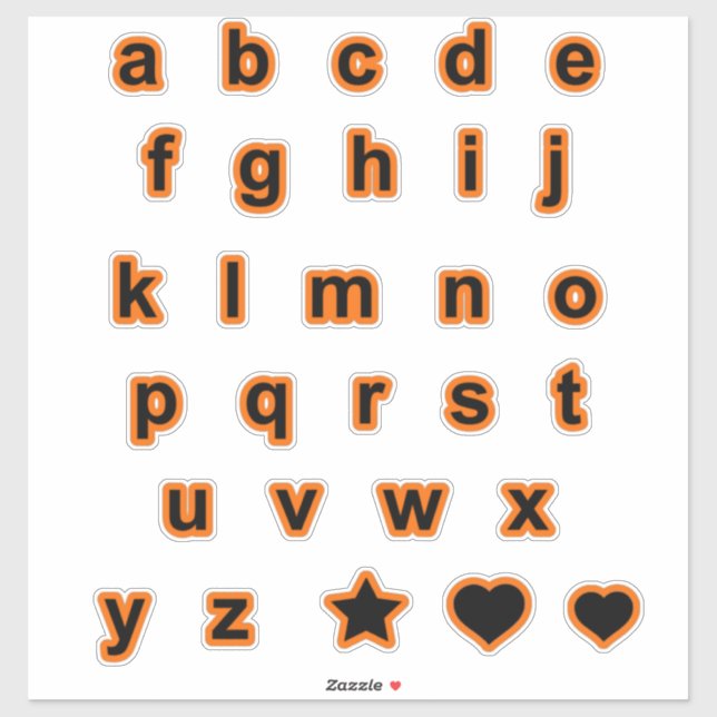 Orange Schwarz Unterbuchstaben Buchstaben Alphabet Aufkleber (Blatt)