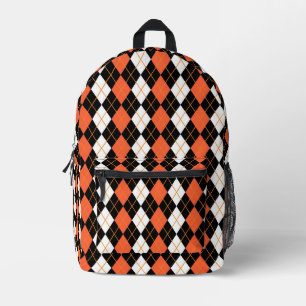 Orange Schwarz Weiß Argyle Diamant Design Bedruckter Rucksack