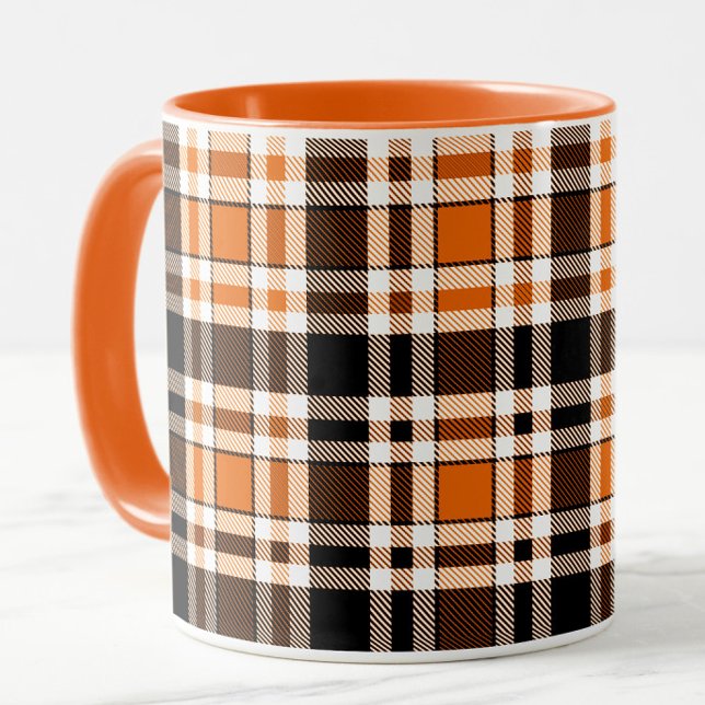 Orange Schwarz-weiß Flannel Tartan Muster Design Tasse (Von Creator hochgeladen)