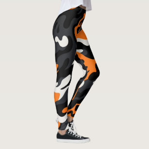 Orange Schwarz Weiß Geister Camouflage Muster Leggings
