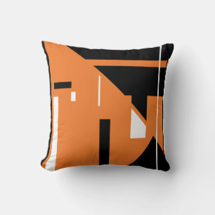 Orange Schwarz-weiß Geometric Abstract Design Kissen