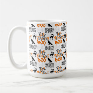 ORANGE SCHWARZ-WEISS HALLOWEEN CROWS BOO KAFFEETASSE