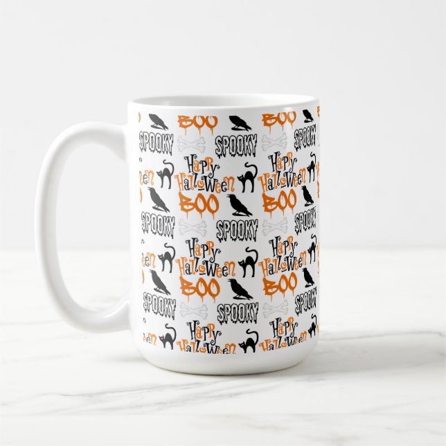 ORANGE SCHWARZ-WEISS HALLOWEEN CROWS BOO KAFFEETASSE (Links)