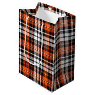 Orange Schwarz Weiß Kariert Tartan Muster Design Mittlere Geschenktüte