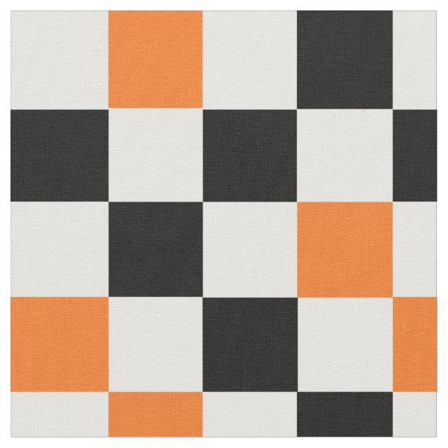 Orange Schwarz Weiß kariertes Musterdesign  Stoff (Nahaufnahme)
