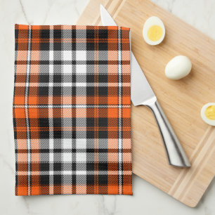 Orange Schwarz Weiß Kariertes Tartan Muster Design Geschirrtuch