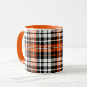 Orange Schwarz Weiß Kariertes Tartan Muster Design Tasse