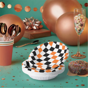 Orange Schwarz Weiß Karomuster Design Pappteller