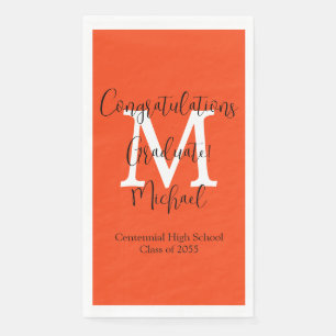 Orange Schwarz-weiß Monogramm Abschluss Graduate Serviette