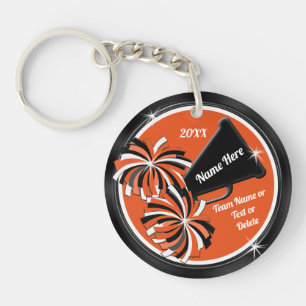 Orange, Schwarz, Weiß, Personalisierte Cheer-Schlü Schlüsselanhänger