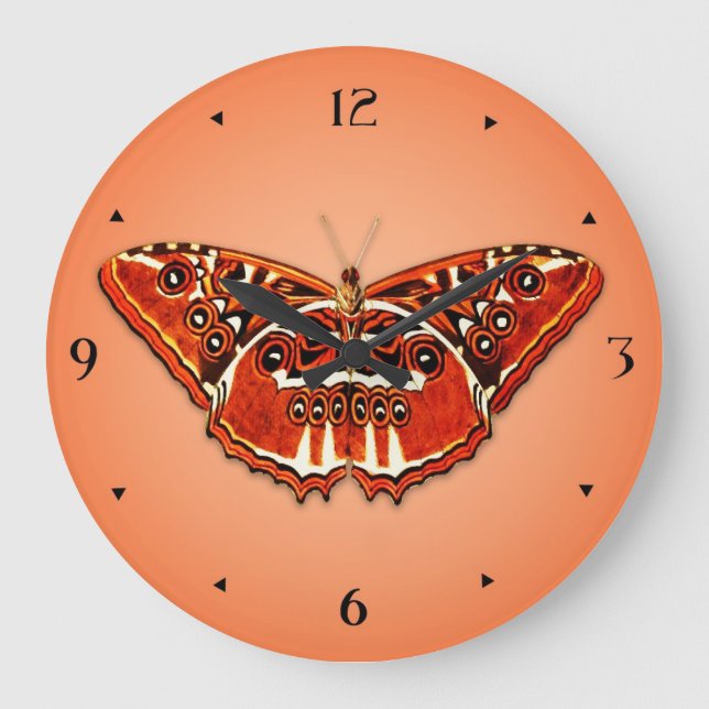 Orange, Schwarz-Weiß-Schmetterling Große Wanduhr (Vorderseite)