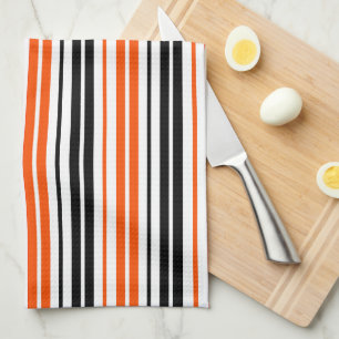 Orange Schwarz Weiß Streifen Muster Design  Geschirrtuch