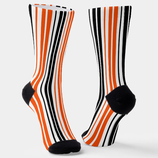 Orange Schwarz Weiß Streifen Muster Design  Socken (Gewinkelt)