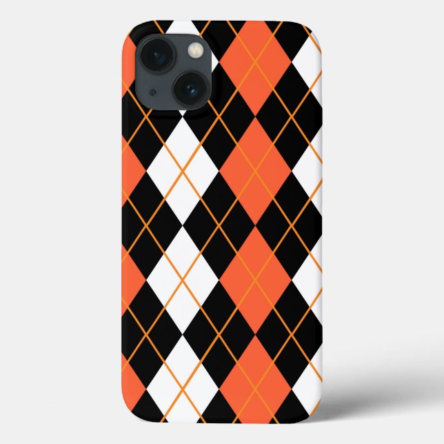 Orange Schwarz-weiße Raute Diamond Design Case-Mate iPhone Hülle (Rückseite)