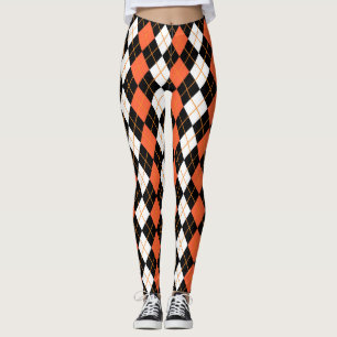 Orange Schwarz-weiße Raute Diamond Design Leggings