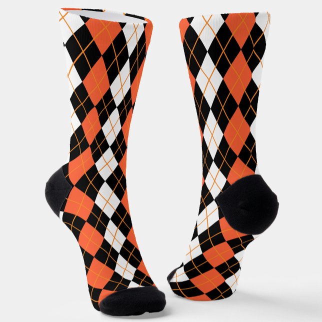 Orange Schwarz-weiße Raute Diamond Design Socken (Von Creator hochgeladen)