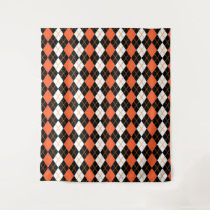 Orange Schwarz-weiße Raute Diamond Design Wandteppich