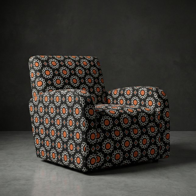 Orange Schwarz-weiße Ziergeometrie Stoff (Von Creator hochgeladen)