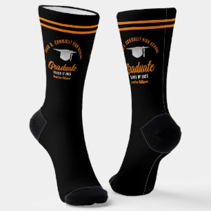 Orange Schwarze Absolventen Personalisierte Abschl Socken