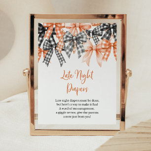 Orange Schwarze Gingham-Schleife Late Night Windel Poster