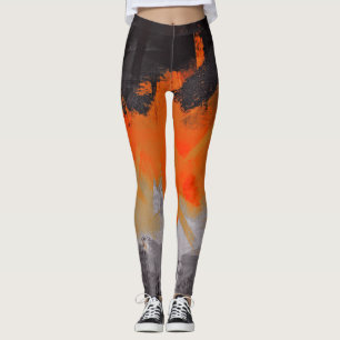Orange schwarze graue abstrakte Malerei Leggings