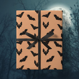 Orange Schwarze Gruselige Fledermäuse Vintage Hall Geschenkpapier
