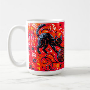 Orange Schwarze Katze   Kaffeetasse
