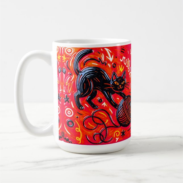Orange Schwarze Katze   Kaffeetasse (Links)