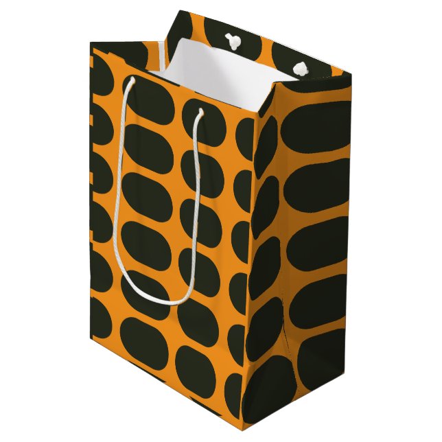 Orange Schwarze Kreise Mittlere Geschenktüte (Vorderseite Schrägansicht)