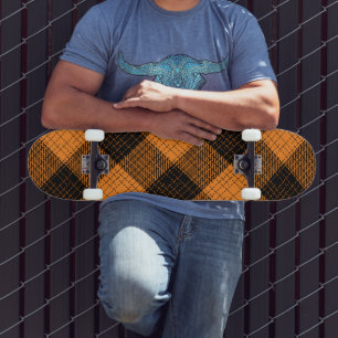 Orange Schwarze Kreuzschachbrett Büffel Karo Skateboard