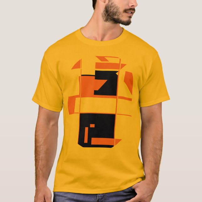 Orange Schwarze MCM inspirierte geometrische Abstr T-Shirt (Vorderseite)